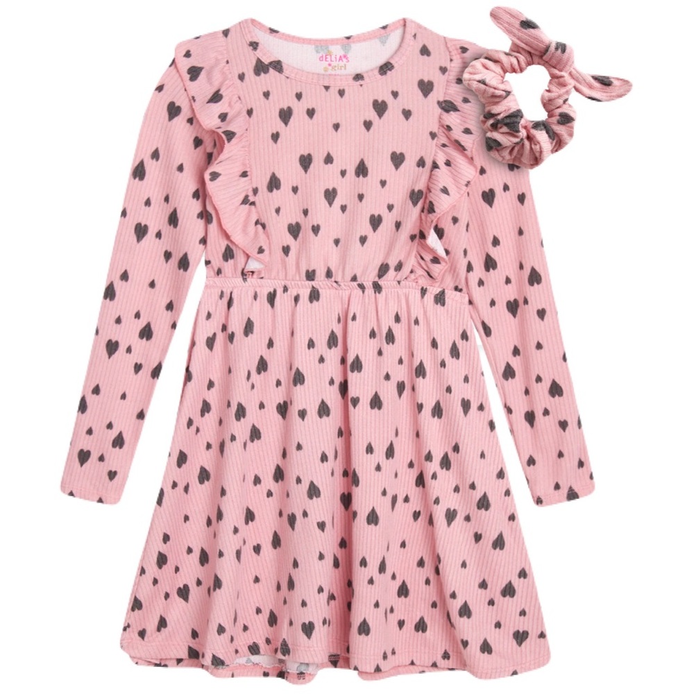 dELiA's Girl Heart RuffledSoft Hacci Knit Dress Size 10/12 with Headband NEW